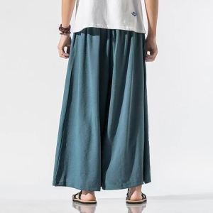 ST [sedia sedia] a Samurai tradisional jepun Kimono longgar kasual seluar kaki lebar untuk lelaki fesyen Streetwear Linen lelaki seluar seluar padat PantsL1119