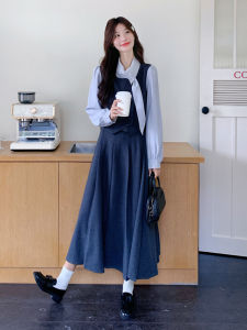 Elegant French Style Long Sleeve Shirt Dress Womens Autumn New High-End Slimming Sash Casual Fashion Polyester Fiber Dress