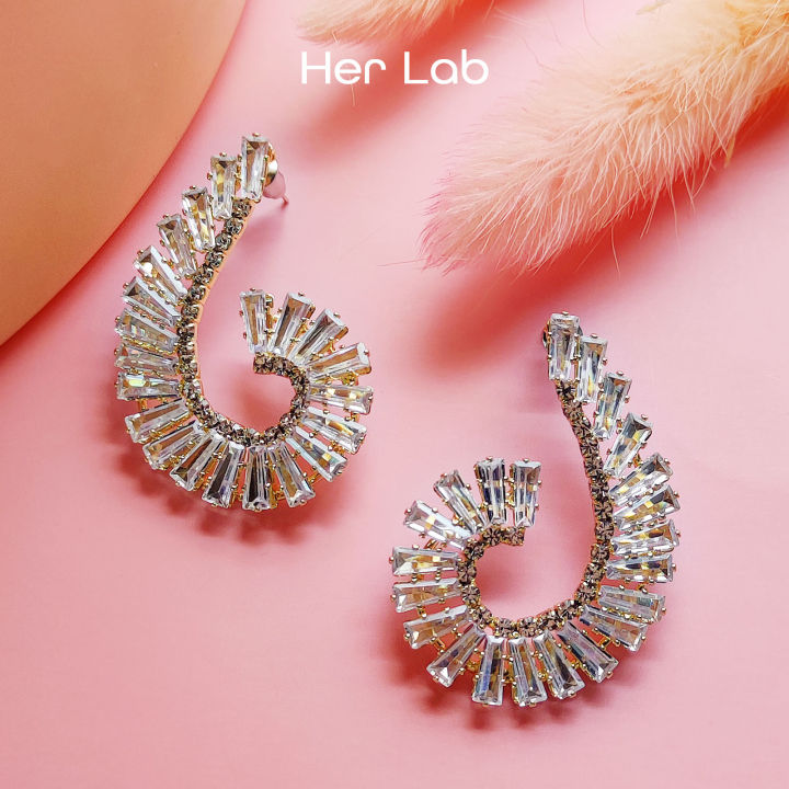 Her Lab Jewelry Pure gold wedding bridal earrings, real diamond