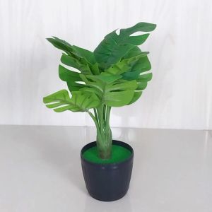 Tanaman Hias Daun Hijau Monstera Pot Bunga Plastik Ornamen Artificial Dekorasi Rumah Taman COD PBP72