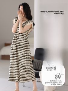 miiow | Pure Cotton Sleepwear Womens Mid-Length Sleeveless Home Clothes Nightgown Cat Person 2025 New Style With Chest Pad Outdoor Wearable