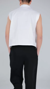 Box Fit Sleeveless Polo Shirt For Men Sleeveless Cropped Vest Muscle Cargo Pockets Thick Fabric
