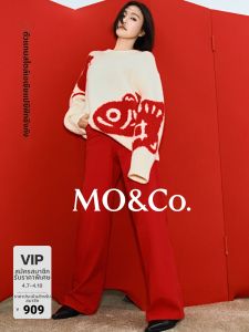 MO&Co. | High Waist Patchwork Red Jeans
