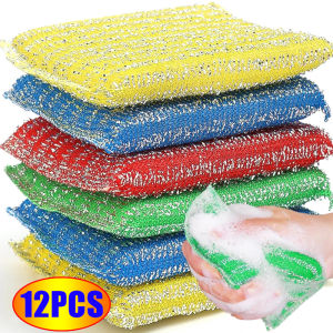 12ชิ้นผ้าขี้ริ้วฟองน้ำด้านข้างสองชั้นผ้าเช็ดทำความสะอาดนำกลับมาใช้ได้เบ็ดตกปลาเรืองแสงน้ำยาล้างจานแปรงแผ่นรองสำหรับห้องครัวของใช้ในครัวเรือน
