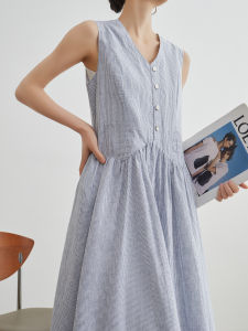 Flattering Casual Striped Sleeveless V-Neck Midi Dress