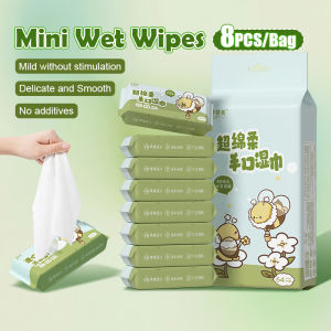 《 𝟴 𝗕𝗔𝗚𝗦 / 𝗣𝗔𝗖𝗞 》Multipurpose Disposable Wet Tissues Mini Non Alcohol Fragrance Free Children Baby Cleaning Wet Wipes Tisu Basah 湿纸巾