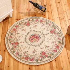 Rustic American Country Style Carpet round Shape Plant Floral Pattern for Living Room Bedroom Computer Chair Hammock Chair Mat