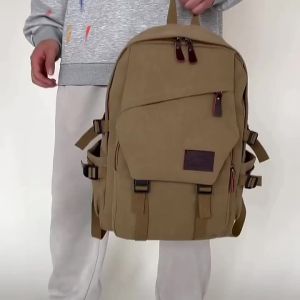2024Oulylan High Quality 15.6 inch Backpacks Student Solid Color School Bag Teenagers Large Capacity Travel Rucksack Canvas Bookbag