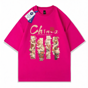 American Print Round Neck 3/4 Sleeve T-Shirt