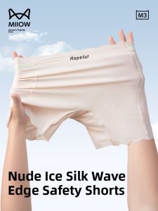Miiow | Ice Silk Safety Pants Womens Home Bottoms Anti-Light Non-Rolling Edge Three-Inch Mid-Waist Wave Edge Three-Inch Underwear