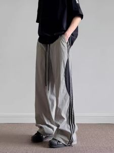 American Three Bars Spliced Sports Pants Women Summer Quick Dry Loose Wide Leg Pants Drapey Straight Jazz Pants Casual Streetwear