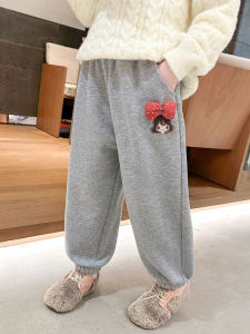 กางเกงวอร์มผ้าขนแกะหนาสำหรับเด็กผู้หญิง กางเกงขายาวลำลองฤดูใบไม้ร่วง/ฤดูหนาว กางเกงวอร์มผ้าขนแกะสำหรับเด็กผู้หญิง ทรงหลวม กางเกงขายาวลำลอง