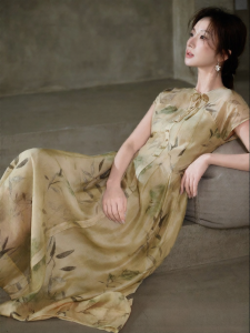 JK&JS | Đầm Phong Cách Trung Quốc In Tencel Gai