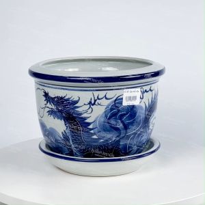 กระถางเซรามิคปากเรียบ ลายคราม (ไซซ์ 8 นิ้ว)