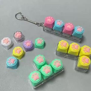 Cat Paw Keycap Keychain 4 Keys Soft Silicone Mechanical Keyboard Fidget Button Stress Relief Pendant