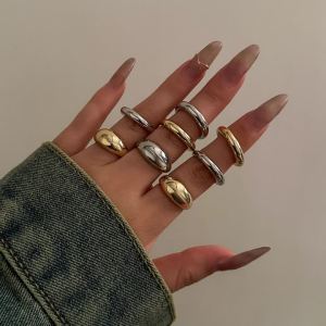Ingemark | Ingemark 8Pcs/Set Creative Smooth Water Drop Rings for Women Vintage Geometric Adjustable Open Finger Ring Couple Jewelry Gifts