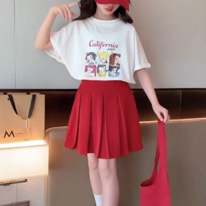 ALENA Baju Set Budak Perempuan Baby Girl Pants Kids Skirt Girl Girls Summer Skirt Suit 2025 new year Girls Thin Short-sleeved T-shirt College Style Pleated Skirt Childrens Clothing