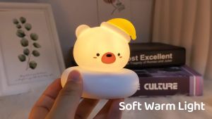 NEENCE Cute Animal Night Light LED Baby Night Light for Cribs - 3 Level Dimmable Nursery Nightlight Changing Eye Caring Portable Rechargeable Led Light Up Toddler Bed Room Travel Essentials for Breastfeeding Toddler Baby
