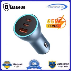 Tẩu sạc nhanh oto 65w Baseus - Cốc sạc xe hơi 3 cổng trên xe hơi dùng cho samsung iP oppo huawei - vienthonghn
