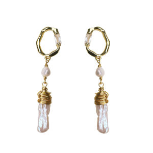 Her Lab Jewelry | Tự Nhiên Barot Mặt dây chuyền nữ Ngọc Trai Thời Trang Hình Đặc Biệt Ngọc Trai Retro Ban Đầu Bông tai được thiết kế 18K mạ vàng thật Cao cấp Bông Tai