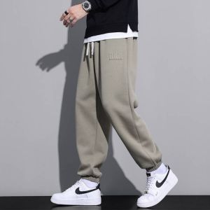 plus Size Mens Fleece Lined Steel Stamp Sports Pants Loose Fit Casual Long Trousers Breathable Knitted Cotton Polyester