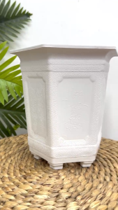Bộ 02 chậu hoa lục giác cao khắc hoa 22x24cm