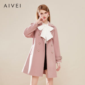 AIVEI | Elegant Pink Wool Coat For Professional Ladies