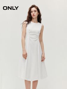 ONLY | Slim Pleated Bud Elegant Round Neck Sleeveless Dress