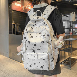 High Capacity School Backpack for Girls College Students Sweet College Style Double Layered Zipper Canvas Shoulder Straps