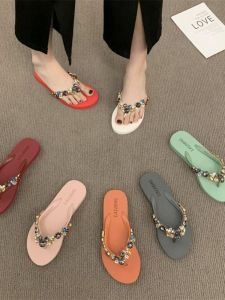 Internet Celebrity Flats Flip Flops Female Outwear South Korea 2024 New Arrival Rhinestone Easiest for Match Soft Bottom Non Slip Beach Slippers Summer