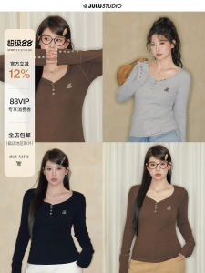 พลัสไซส์ พรางหุ่น คอวี แขนยาว สไตล์อเมริกัน เสื้อเบส อุ่น ฤดูใบไม้ร่วง Diary By Ju Shu Studio For พลัสไซส์ Women