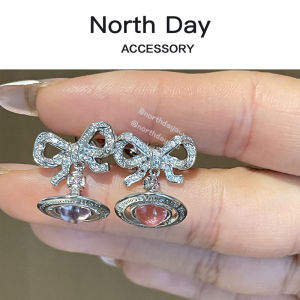  Pink Diamond Ball Stud Earrings Necklace Planet Star Butterfly Knot Orb Flying Saucer Jewelry Fashion Accessories