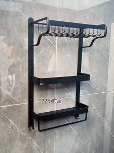 Giá để đồ nhà tắm Kệ inox nhà tắm tầng màu đen hàng không Cao Cấp gắn tường