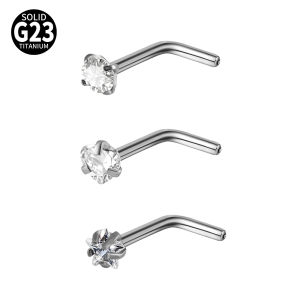1/3/10PCS/Set F136 Titanium Heart Star Nose Stud Nose Ring CZ Crystal Nose Piercing I L S Shaped Screw Nostril Piercing Jewelry