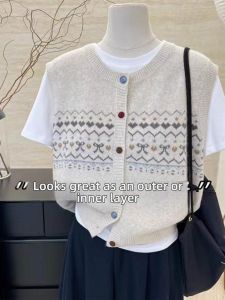 Retro Knit Cardigan Vest Lazy Casual Style for Spring and Autumn