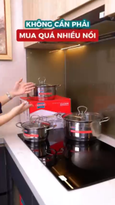 BỘ NỒI INOX 5 ĐÁY SUNHOUSE SHG788 - Dùng mọi loại bếp tỏa nhiệt đều giữ nhiệt tốt