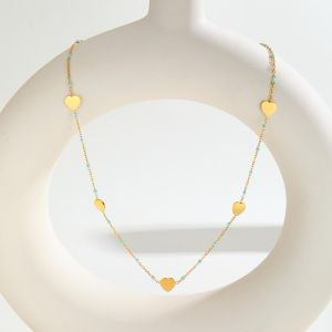 Kemstone Gold Stainless Steel Heart Necklace with Blue Enamel Beads for Women Minimalist Style