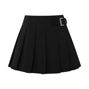 Dzzit Black Metal Label Fashionable Half-length Skirt Womens Rock Style A-line Mini Skirt Polyester Fiber Short Skirt