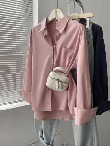 เสื้อเชิ้ตแขนยาวผู้หญิงทรงหลวมป้องกันแสงแดด 2024 ฤดูใบไม้ผลิและฤดูใบไม้ร่วง ผ้าฝ้ายแท้ เสื้อเชิ้ตชั้นในระดับไฮเอนด์ เสื้อคลุมกันหนาว