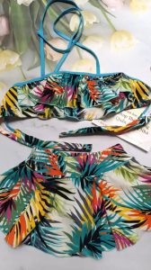 Đồ bơi bé gái 2 mảnh cổ yếm phối 2 tầng bèo - Boibeo