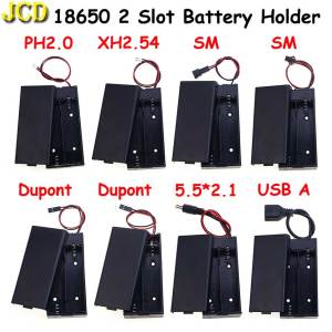 JCD 1pcs 2 Slots 18650 Battery Holder Storage Case Box With DC 5.5*2.1 PH2.0 XH2.54 SM Dupont Terminal Leadwire & Switch & Cover