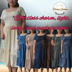 Cozy Charm Tiered Belle Baby Doll Dress2 Tier Flowy Square Neck Short Sleeves Cotton Spandex Fabric (one size)