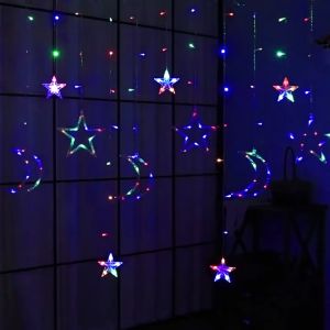 ไฟเส้นLED ม่านไฟตกแต่ง ม่านไฟกระพริบ LED ลาย พระจันทร์ ดาว หิมะ ต่อกันได้ แบบเสียบปลั๊ก สายยาว 3เมตร ไฟแต่งห้องนอน ไฟแต่งวันคริสต์มาส ปีใหม่ เทศกาล