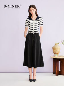 Elegant Striped Navy Collar Summer Knitted Shirt