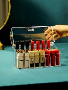 Lipstick Organizer Storage Box with Cover Dustproof Slot Kotak Simpan Gincu Transparent 口红收纳盒带盖