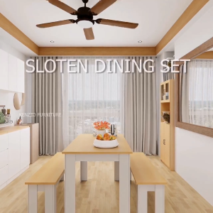 FREE INSTALLATION ! KENZZO: SLOTEN Elegant 4-Seater Dining Table Set | Waterproof Scratch-Resistant |Eco-Friendly
