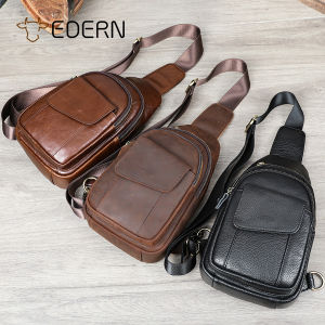 EDERN กระเป๋าคาดหน้าอกหนังม้าบ้าย้อนยุคสำหรับผู้ชายกระเป๋าสะพายข้างแฟชั่นอเนกประสงค์กระเป๋าสลิงผู้ชายความจุขนาดใหญ่กระเป๋าหน้าอกหนังวัวแท้