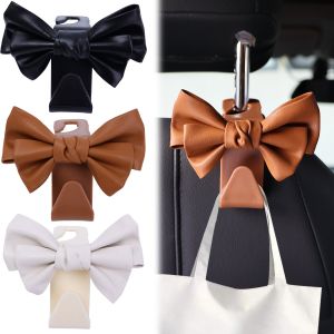【Pphha】2PCS Car Seat Back Leather Bow Hook Bowknot Storage Holder Elegant Fashion Bag Purse Hanger Fastener Clip Universal Auto Interior Accessories