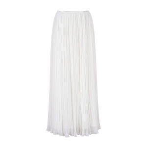 Pleated White A-line Flare Long Skirt