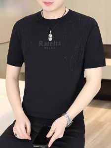 HENGYUANXIANG | Hengyuanxiang 2025 New Ice Silk Knitted Short Sleeve Round Neck Thin High End Mens T-Shirt Fashionable Urban Cool Feeling